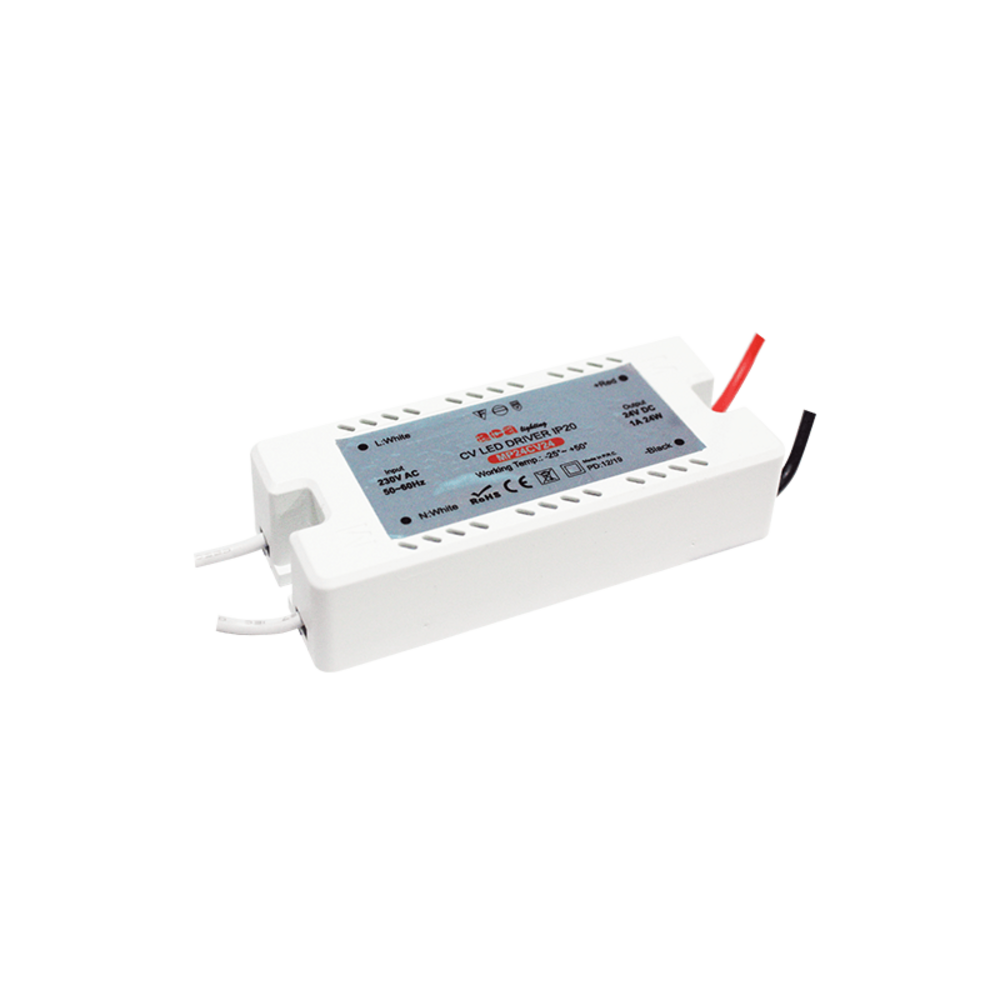 MP24CV24.png MINI PLASTIC CV LED DRIVER 24W 230V AC-24V DC 1A IP20 WITH CABLES - Image 1