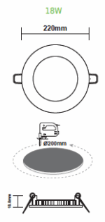 ΛΕΥΚΟ ΣΤΡΟΓΓΥΛΟ LED ΠΑΝΕΛ ΧΩΝΕΥΤΟ 18W 3000K 1700Lm Φ220mm 230V AC Ra80 - Image 2