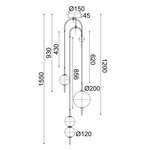 ΚΡΕΜΑΣΤΟ Φ/Σ LED 19W 3000K 1950LM AMELIA ΜΑΥΡΟ ΜΕΤ/ΚΟ+ΛΕΥΚΟ ΓΥΑΛΙ D37XH150CM - Image 2
