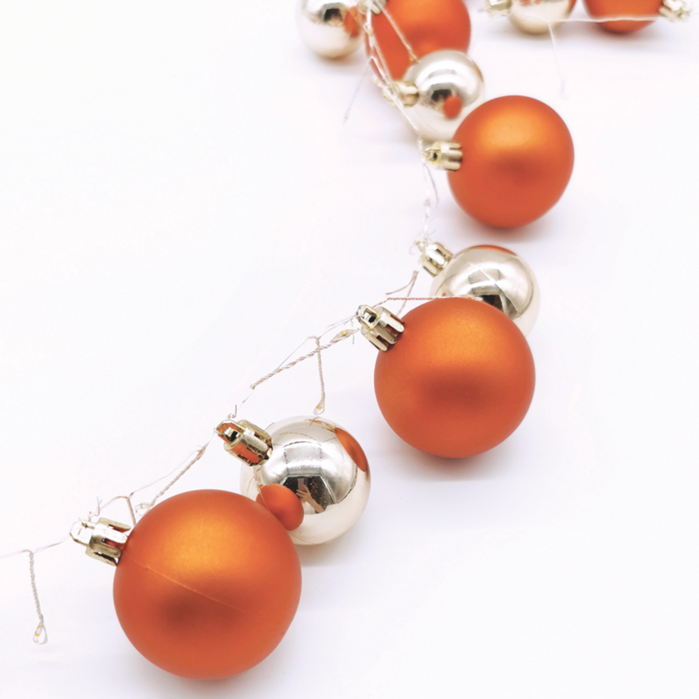 X068011229.png "40 COPPER-CHROME BALLS" 80 CLUSTER MINI LED ΣΕΙΡΑ,WW, ΑΣΗΜ. ΚΑΛΩΔ. ΧΑΛΚ, ΜΠΑΤ.(3ΑΑ) IP20 30cm+2m - Image 1