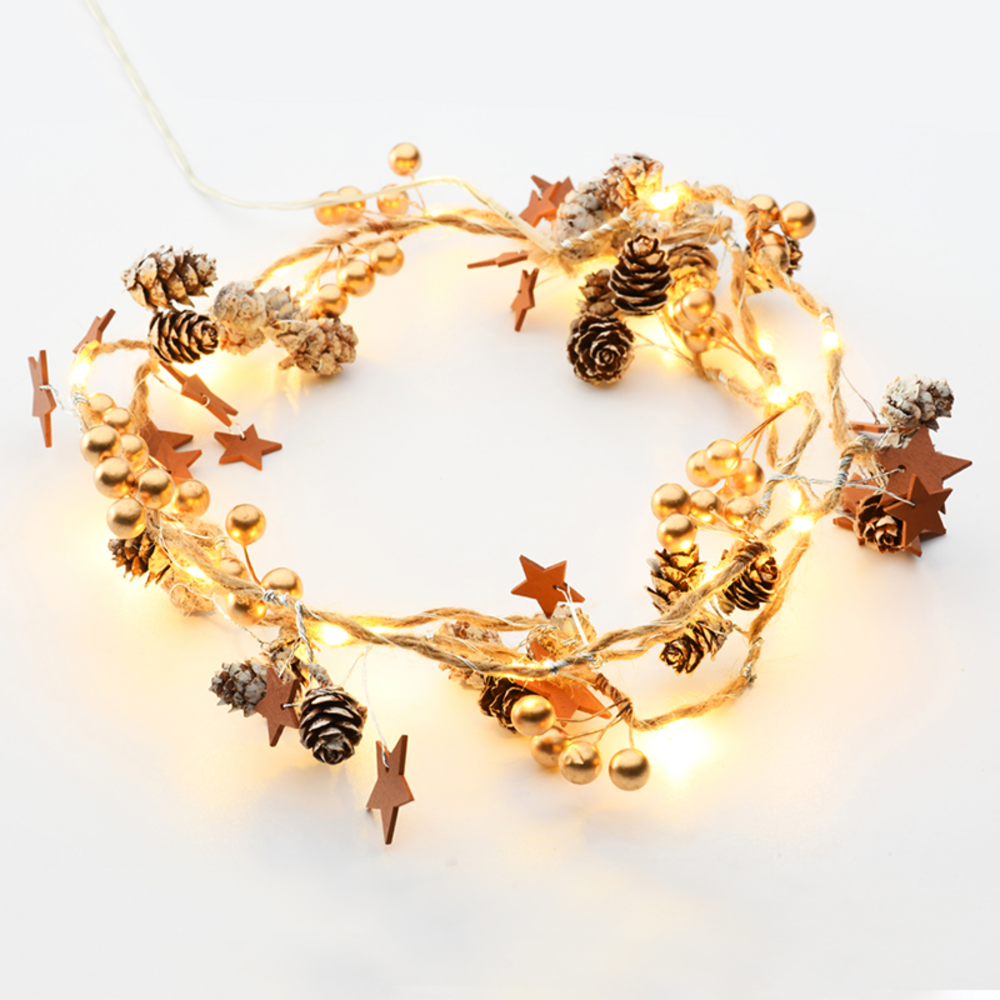 X07201147.png "BROWN XMAS GARLAND",20 ΜΙΝΙ LED ΛΑΜΠ.WW ΜΠΑΤ.(2XAA) ΑΣΗΜΙ ΚΑΛ ΧΑΛΚΟΥ IP20 180+30CM ΔΙΑΦ ΚΑΛ ΤΡΟΦ - Image 1
