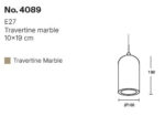 InLight Κρεμαστό φωτιστικό γκρι από travertine marble 1XΕ27 D:10 x 19cm (4089) - Image 2