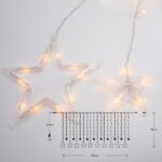 ΚΟΥΡΤΙΝΑ, 138 LED 5mm ΜΕ ΑΣΤΕΡΙΑ, 31V ΜΕΤΑΣΧΗΜΑΤΙΣΤΗ, 4 ΕΠΕΚΤΑΣΕΙΣ ΕΩΣ 3 ΣΕΤ, ΔΙΑΦΑΝΟ PVC ΚΑΛΩΔΙΟ, ΘΕΡΜΟ ΛΕΥΚΟ LED (H110 x W220cm, 12 ΣΕΙΡΕΣ), ΠΡΟΕΚΤΑΣΗ ΠΑΡΟΧΗΣ 3m, IP44